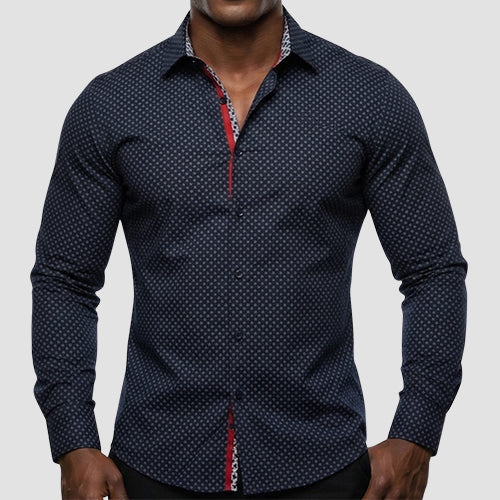 American Breed Slim Fit long Sleeve Print Shirt in Navy