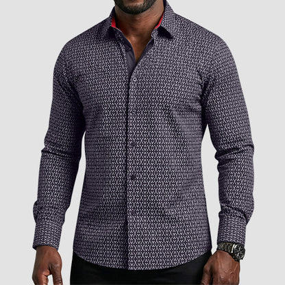 American Breed Slim Fit long Sleeve Print Shirt in Black & White