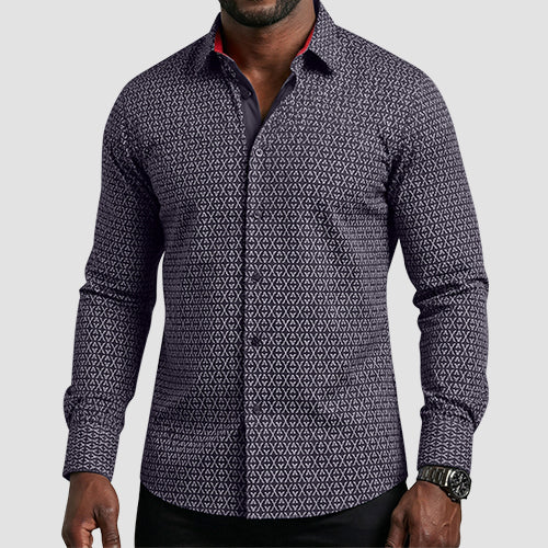 American Breed Slim Fit long Sleeve Print Shirt in Black & White