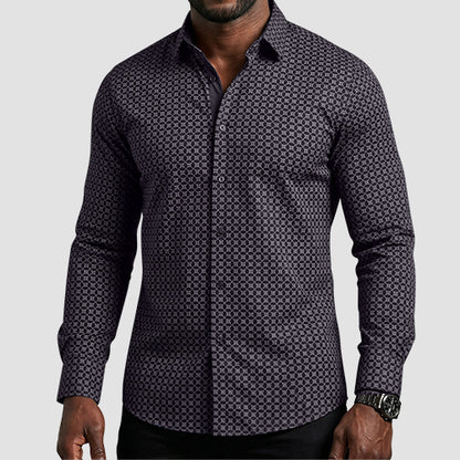 American Breed Slim Fit long Sleeve Print Shirt in Black & Grey