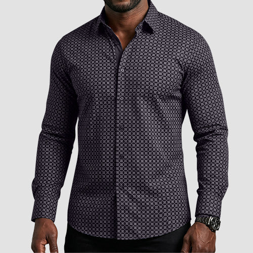American Breed Slim Fit long Sleeve Print Shirt in Black & Grey