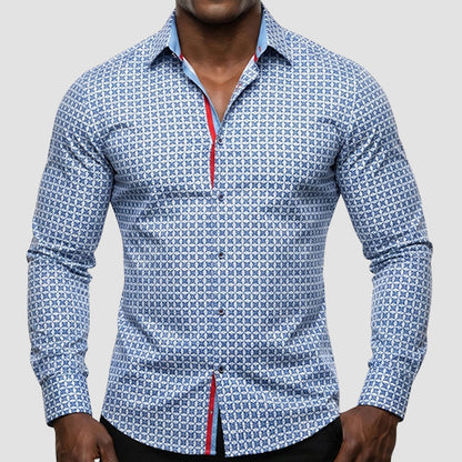 American Breed Slim Fit long Sleeve Print Shirt in Blue & White