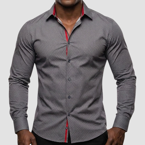 American Breed Slim Fit long Sleeve Print Shirt in Olive Green & Brown