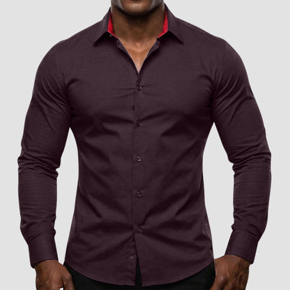American Breed Slim Fit long Sleeve Print Shirt in Deep Burgundy