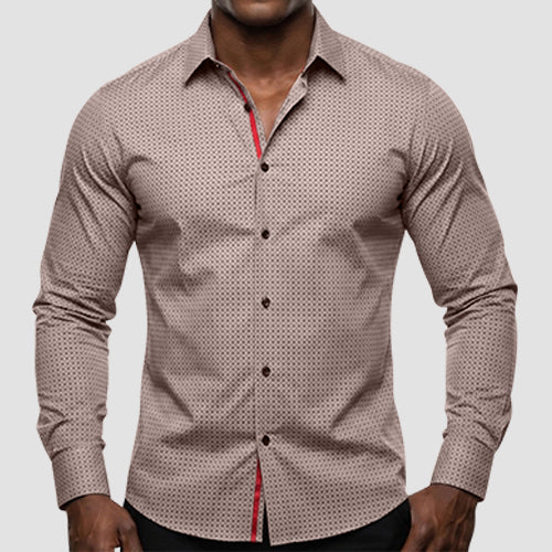 American Breed Slim Fit long Sleeve Print Shirt in Khaki
