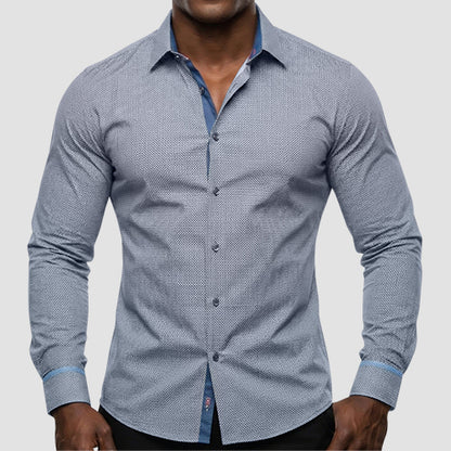 American Breed Smart Fit Dress Shirt in Navy & White Checker Print