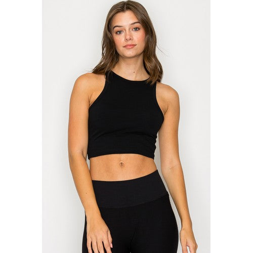 CST650 High Neck Crop Cotton Tank Top in Black