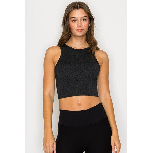 CST650 High Neck Crop Cotton Tank Top in Charcoal