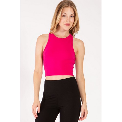 CST650 High Neck Crop Cotton Tank Top in Fuchsia