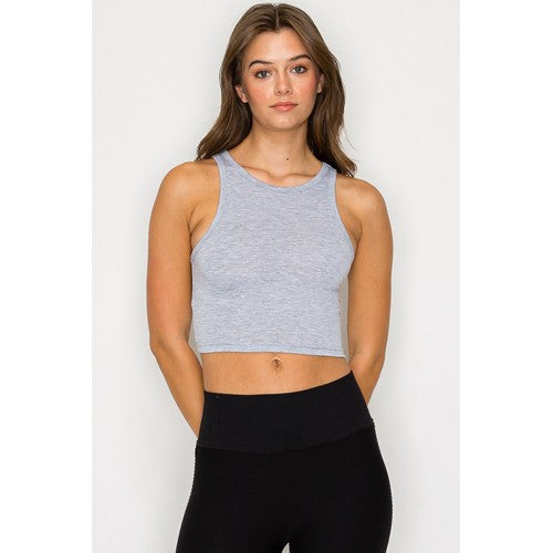 CST650 High Neck Crop Cotton Tank Top in Heather Grey