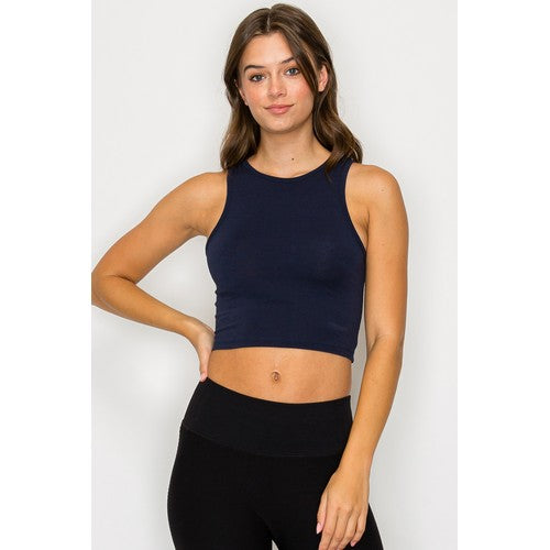 CST650 High Neck Crop Cotton Tank Top in Navy