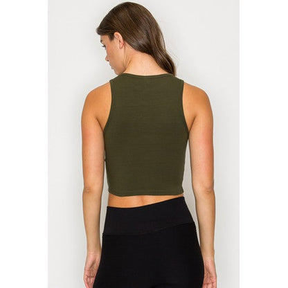 High Neck Crop Cotton Tank Top in Olive