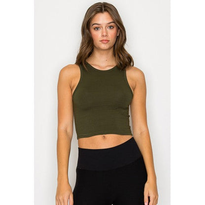 CST650 High Neck Crop Cotton Tank Top in Olive
