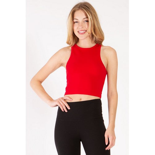 CST650 High Neck Crop Cotton Tank Top in Red
