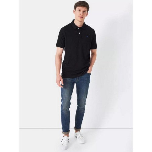 Crew Clothing Co Logo Pique Polo Shirt in Black