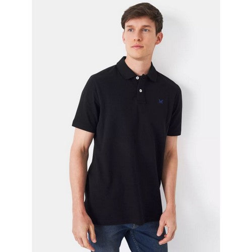 Crew Clothing Co Logo Pique Polo Shirt in Black
