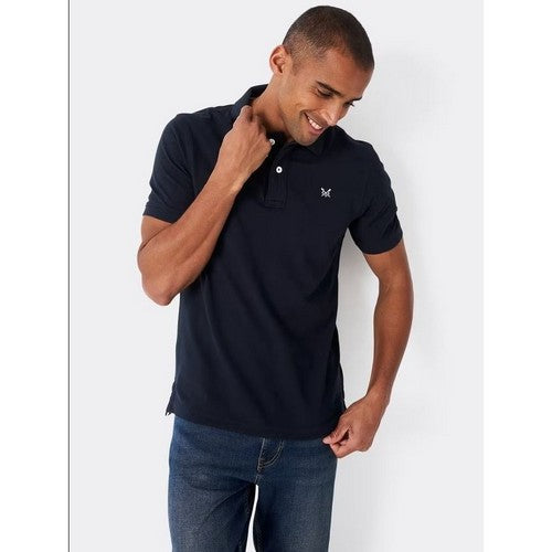 Crew Clothing Co Logo Pique Polo Shirt in Navy