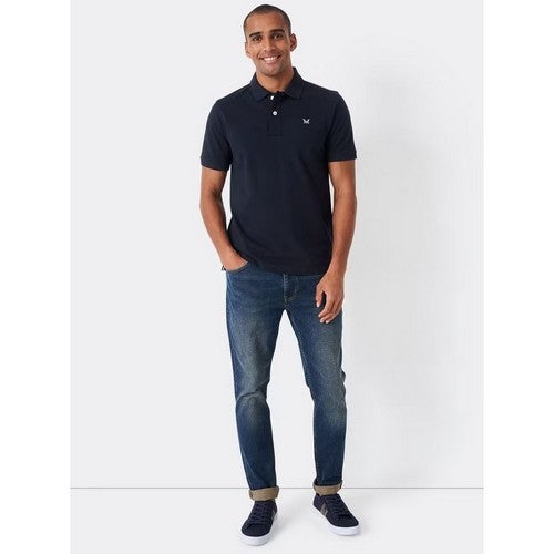 Crew Clothing Co Logo Pique Polo Shirt in Navy