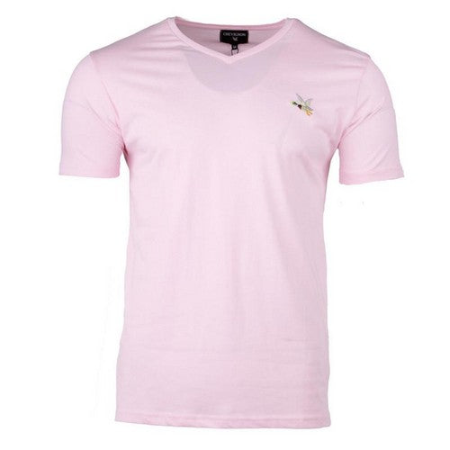 Chevignon Enzo Slim Fit V-Neck Logo Tee in Baby Pink