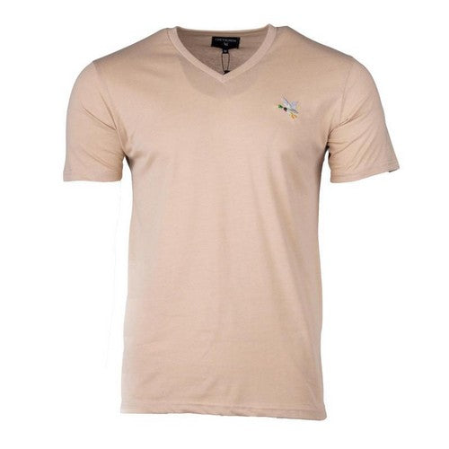 Chevignon Enzo Slim Fit V-Neck Logo Tee in Beige
