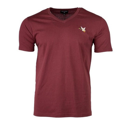 Chevignon Enzo Slim Fit V-Neck Logo Tee in Burgundy