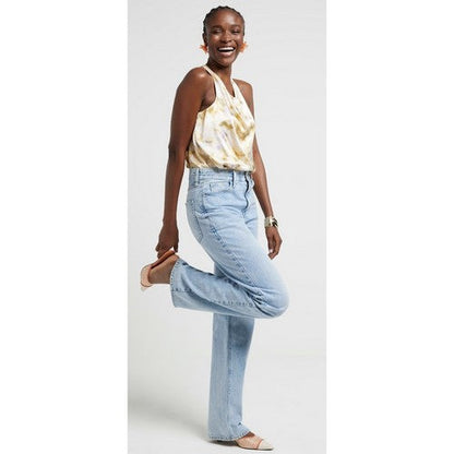 River Island Marble Print Satin Halter Top in Yellow