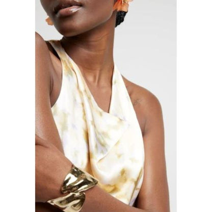 River Island Marble Print Satin Halter Top in Yellow