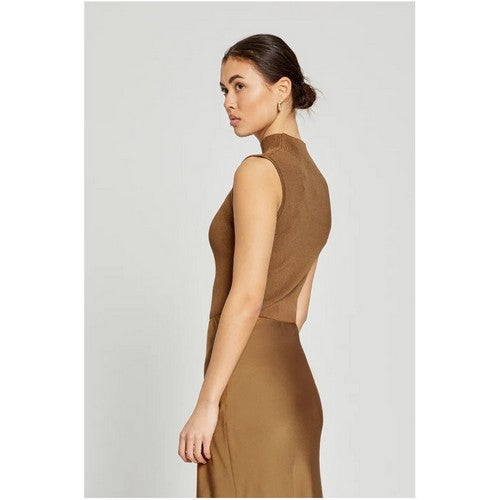 Missguided High Neck Rib Tank in Mocha