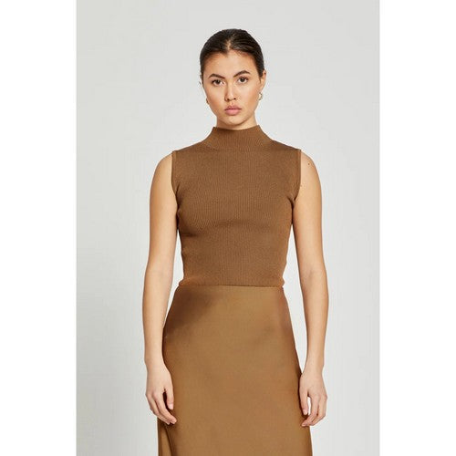 Missguided High Neck Rib Tank in Mocha