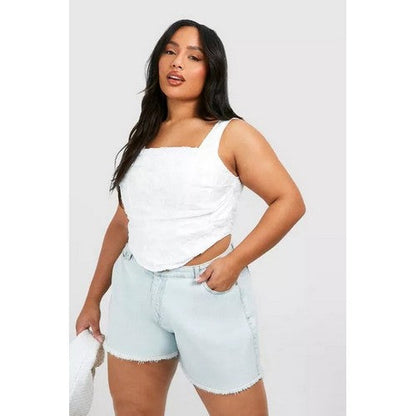 Boohoo Plus Textured Ruched Square Neck Corset Top in Ecru