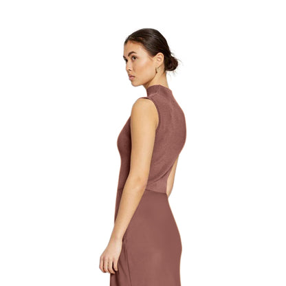 Turtle Neck Rib Tank Top in Dark Brown