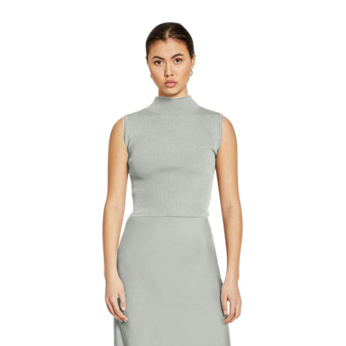 Turtle Neck Rib Tank Top in Grey