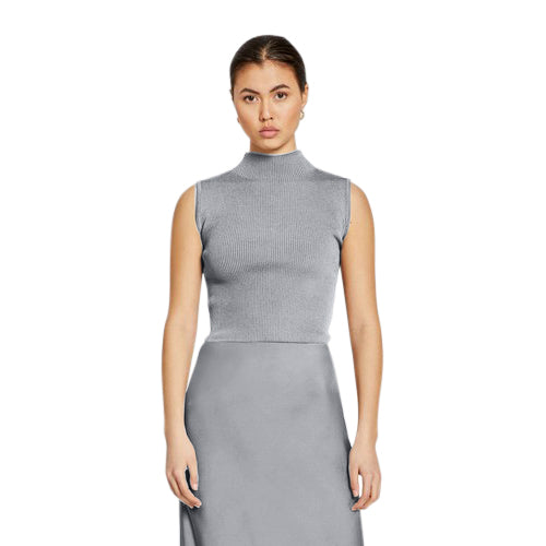 Turtle Neck Rib Tank Top in Grey