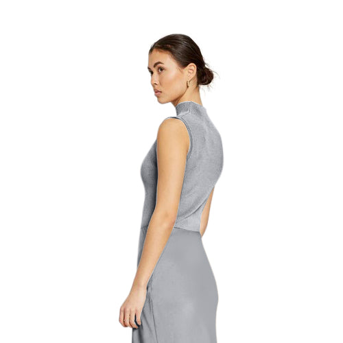 Turtle Neck Rib Tank Top in Grey