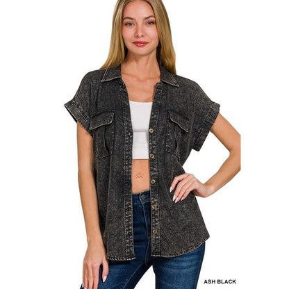 Washed Linen Batwing Shirt in Ash Black