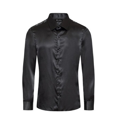 SVLS Luxury Satin Long Sleeve Shirt in Black