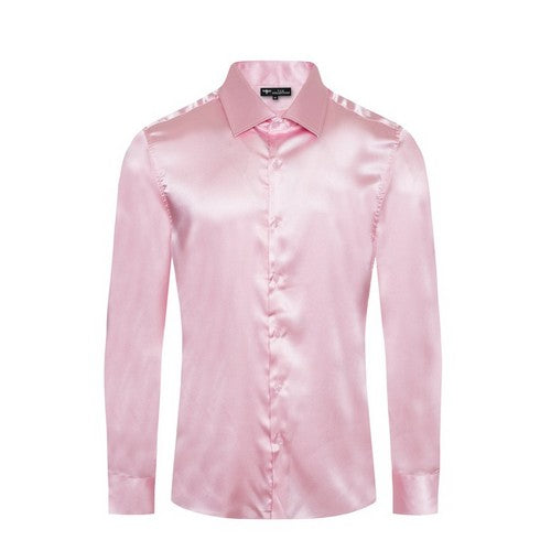 SVLS Luxury Satin Long Sleeve Shirt in Pink