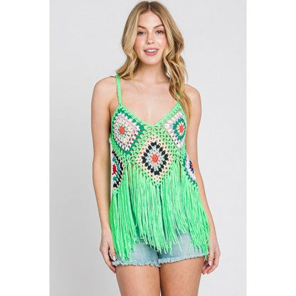 Crochet Fringe Hem Vest Top in Lime