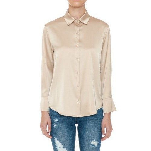 74775 Satin Long Sleeve Shirt in Desert