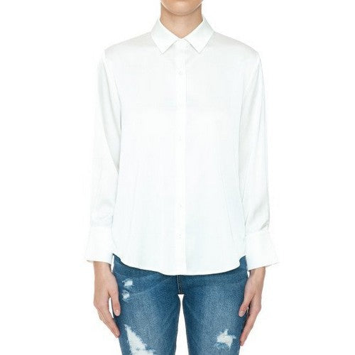 74775 Satin Long Sleeve Shirt in Ivory