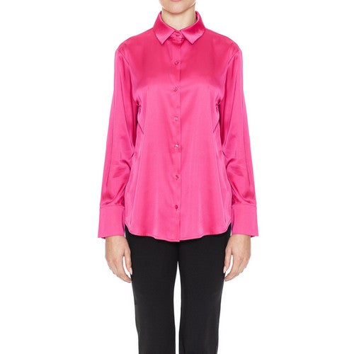 74775 Satin Long Sleeve Shirt in New Fuchsia