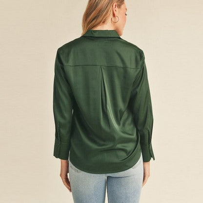 Satin Long Sleeve Shirt in Parsley