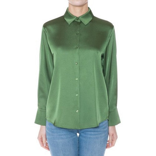 Satin Long Sleeve Shirt in Parsley