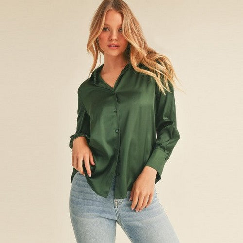74775 Satin Long Sleeve Shirt in Parsley