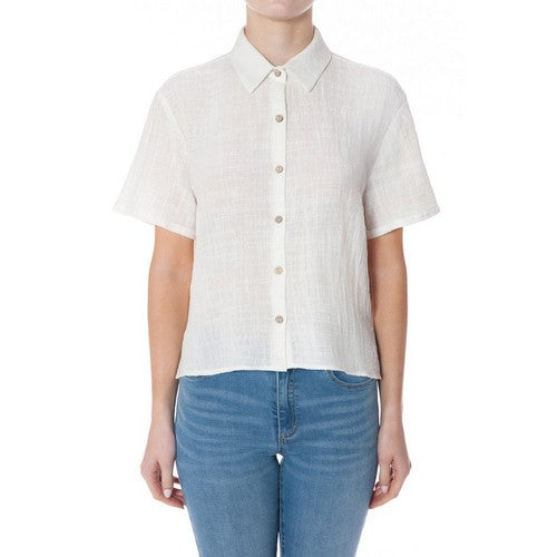 76159 Slub Short Sleeve Crop Shirt in Ivory