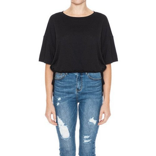 75042 Oversize Tie-Side Crop Tee in Black