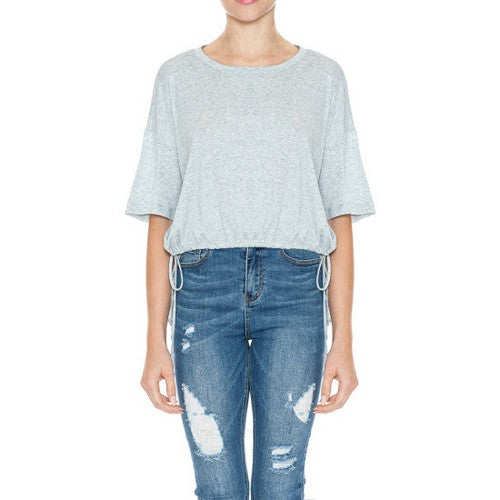 75042 Oversize Tie-Side Crop Tee in Heather Grey