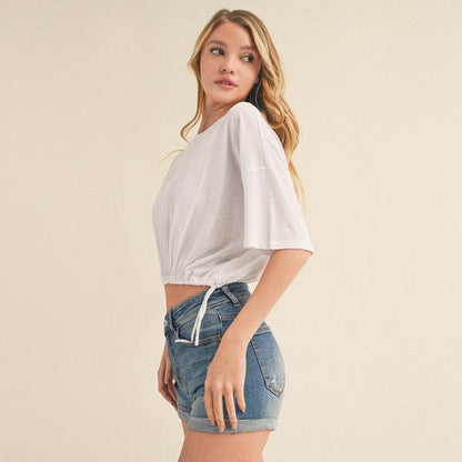 Oversize Tie-Side Crop Tee in White