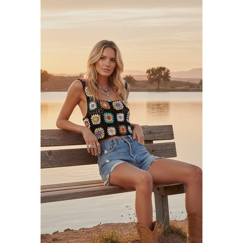 Handmade Crochet Crop Tank in Black