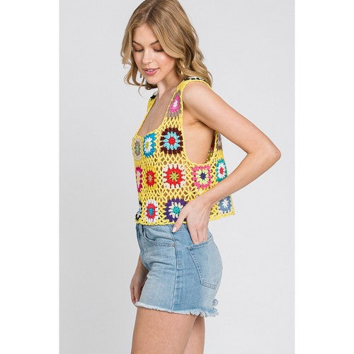 Handmade Crochet Crop Tank in Yellow